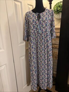 Boden Pastel Floral Tie-Front Midi Dress with Tassel